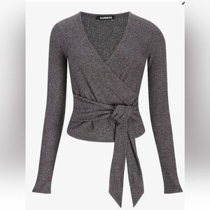 Express charcoal gray ribbed faux wrap top size small nwt